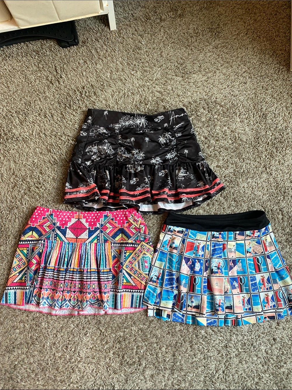 Three lucky in love tennis skirts